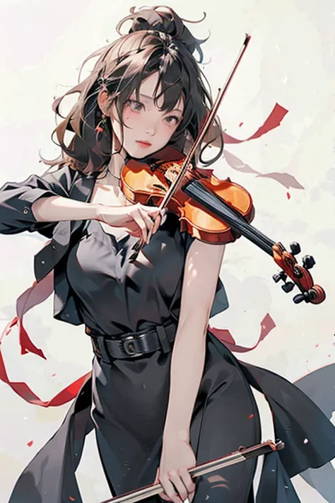 (masterpiece, best quality:1.2), 1girl, playing violin, solo, blank background, white background,