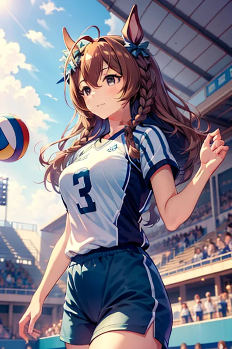 mejiro_bright_(umamusume), volleyball, multiple girls, sportswear, stadium