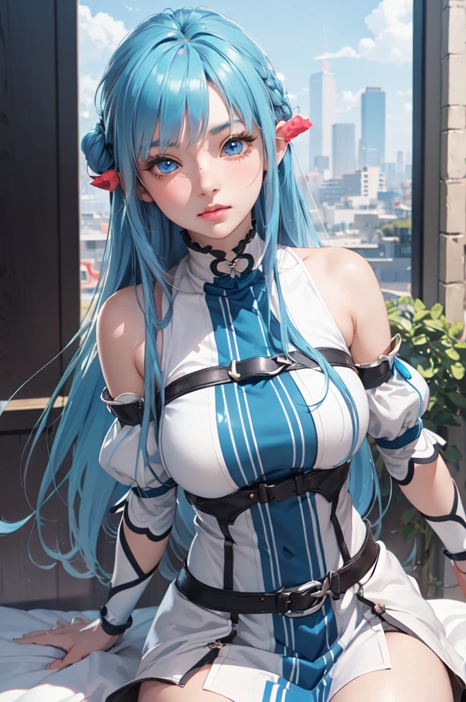 (masterpiece:1.5), Extremely detailed CG unity 8k wallpaper, Beautiful breasts,Chromatic Scale_Aberrations,Beautiful and detailed shadows,beautiful eyes,Beautiful Body,Beautiful skin,Beautiful hands,(curve,Model,charm:1.5),(Practical, Surrealism:1.5),(Blue Hair:1.5),(blue eyes:1.5),Large Breasts,Stylized image of woman undressing, Attractive anime girl, Big curvy beauty, beautiful alluring anime teen girl, Beautiful anime girl, Charming anime girl, Smooth anime CG art, Ilya Kuvshinov long hair, Beautiful charming anime woman, anime best girls, Asuna&#39;s Travel Notes, In my bed, Beautiful anime girl(((Full and soft breasts,)))(((Large Breasts))) (((Cleavage))),