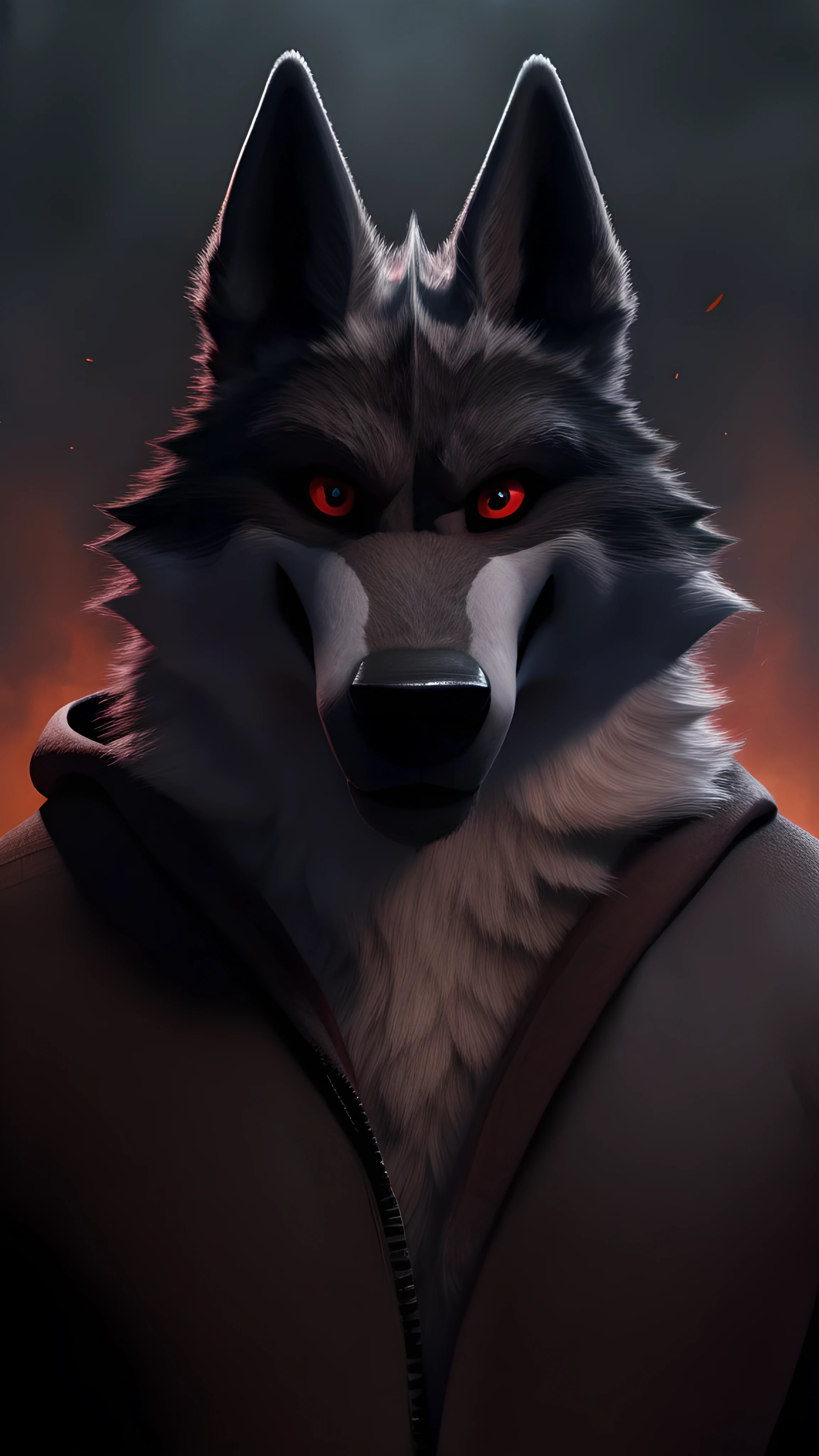 Ultimativer Todeswolf, der den Betrachter ansieht und rote Augen, Originalkunst von terabruno 