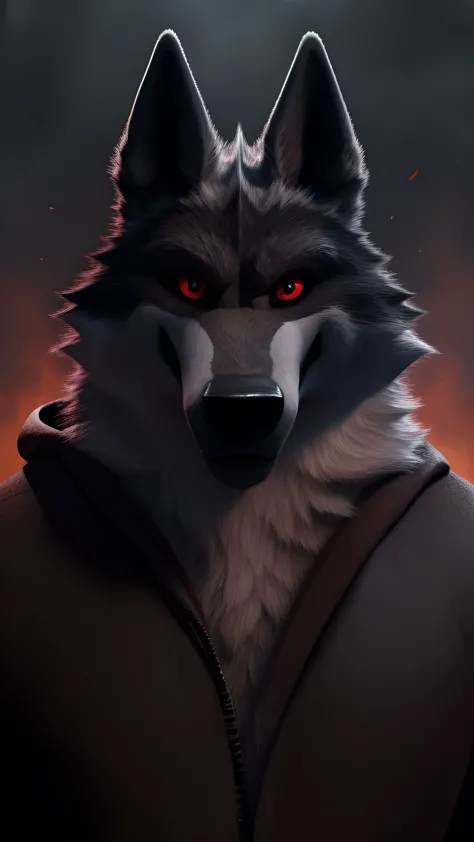 Ultimate death wolf Looking at the viewer and red eyes original art by terabruno 