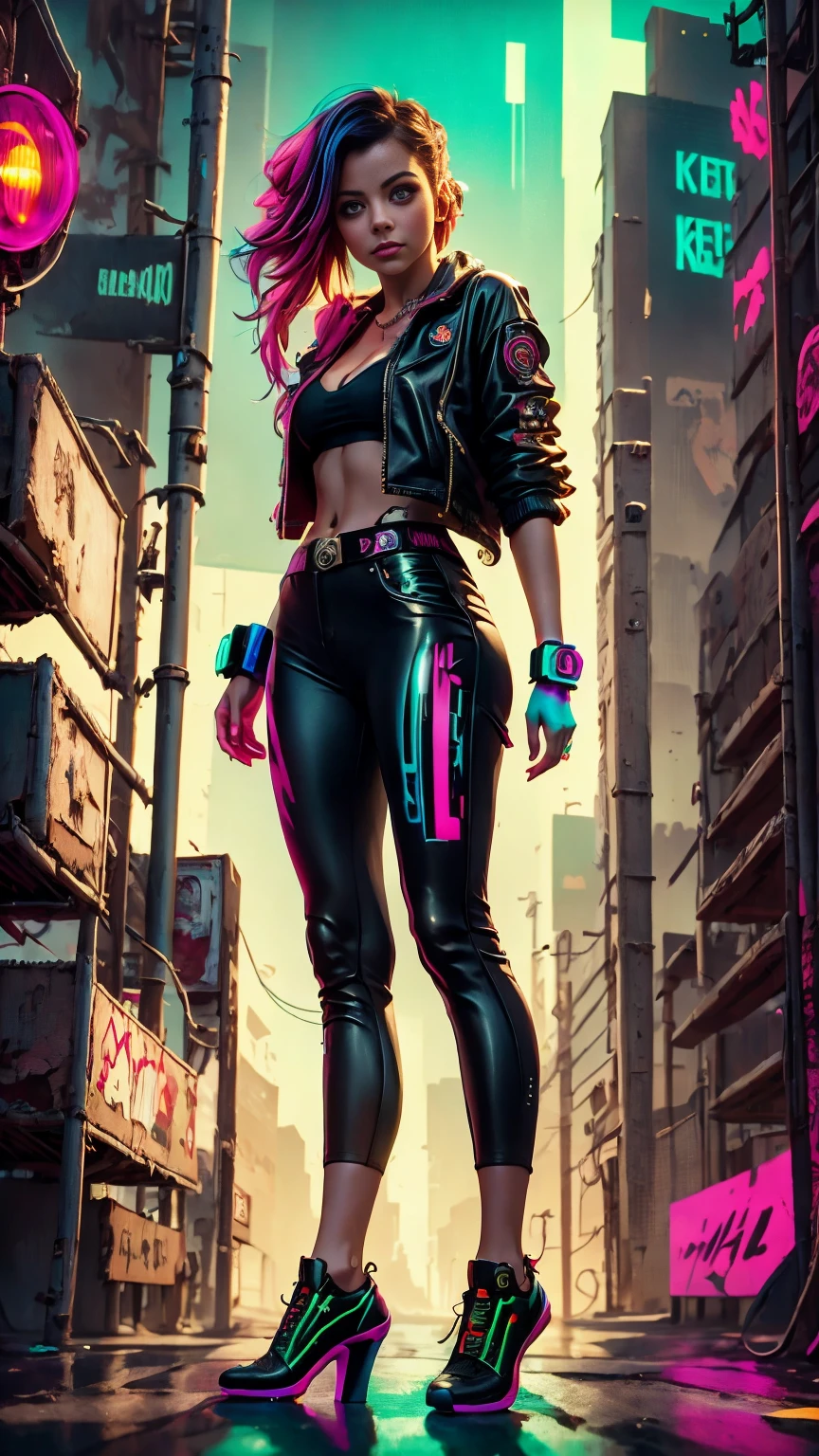 Un gros plan de Kristin Kreuk dans un costume fluo, ambiance cyberpunk, cyberpunk avec des néons, Lumière cyberpunk brillante, accroupi,Ambiance cyberpunk, éclairage cyberpunk, style cyberpunk, néon cyberpunk style, dans un style cyberpunk, look cyberpunk, fille de rêve cyberpunk, La photo de Cyberpunk, néon cyberpunk, esthétique cyberpunk, streetwear cyberpunk, esthétique cyberpunk, Style artistique cyberpunk, Gardien de but streetwear cyberpunk,Tu sais, doigts parfaits,couleur de cheveux néon, Texture détaillée, détail des cheveux,Pantalon long noir fluo, Beau visage,fourrure ondulée,Chaussures noires fluo détaillées.,