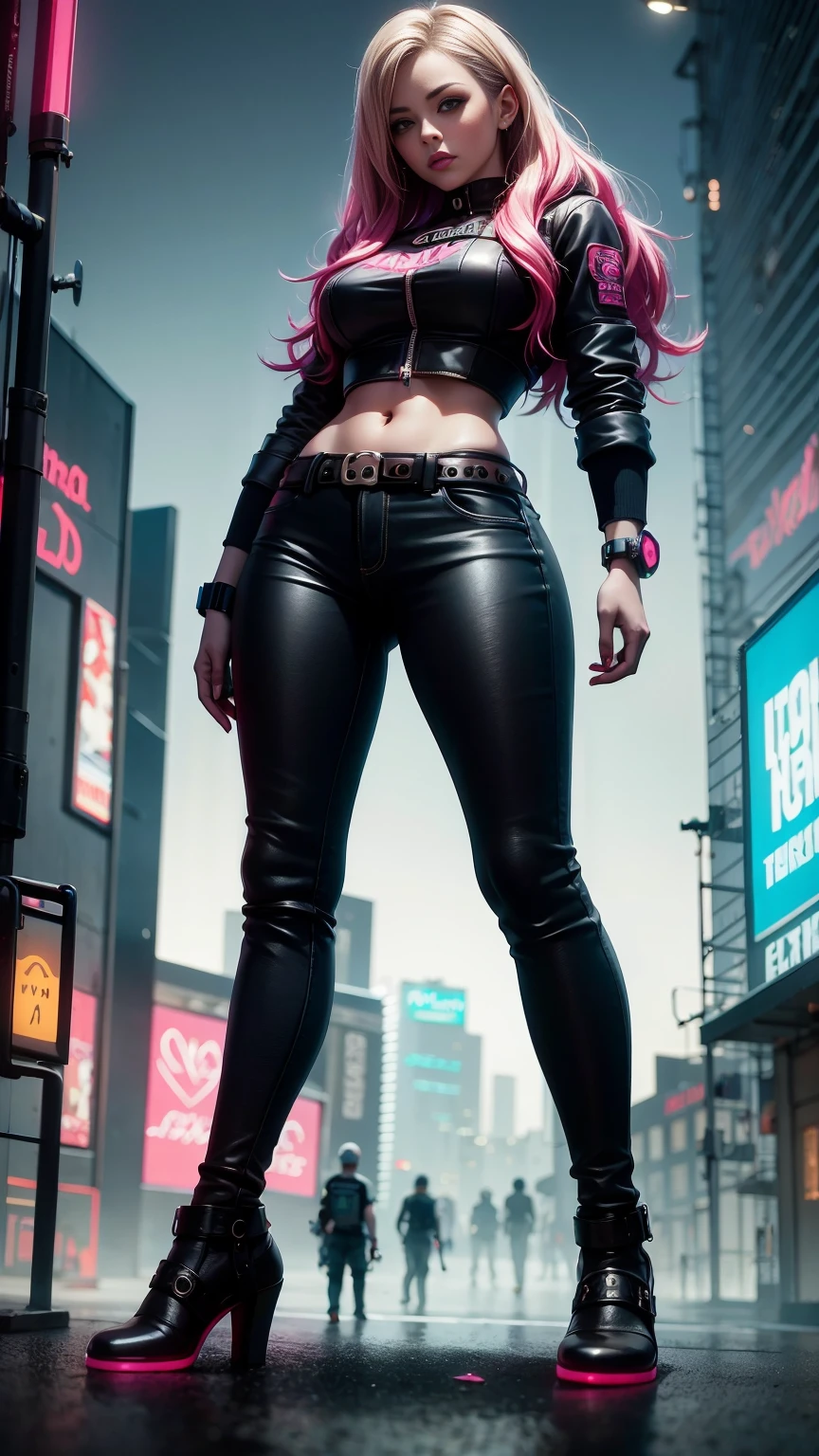 Eine Nahaufnahme von Kristin Kreuk in einem Neonanzug, Cyberpunk-Atmosphäre, cyberpunk with neon lights, Luz cyberpunk brillante, geduckt,Cyberpunk-Vibes, cyberpunk lighting, Cyberpunk-Stil, neon cyberpunk style, en el estilo cyberpunk, mira ciberpunk, cyberpunk dreamy girl, Foto Ciberpunk, neon cyberpunk, cyberpunk aesthetic, ropa de calle ciberpunk, cyberpunk aesthetic, Cyberpunk art style, Portero del streetwear cyberpunk,Du weisst, perfekte Finger,Neon-Haarfarbe, Detailtextur, Haardetail,Lange neonschwarze Hose, schönes Gesicht,welliges Fell,Detaillierte neonschwarze Schuhe.,