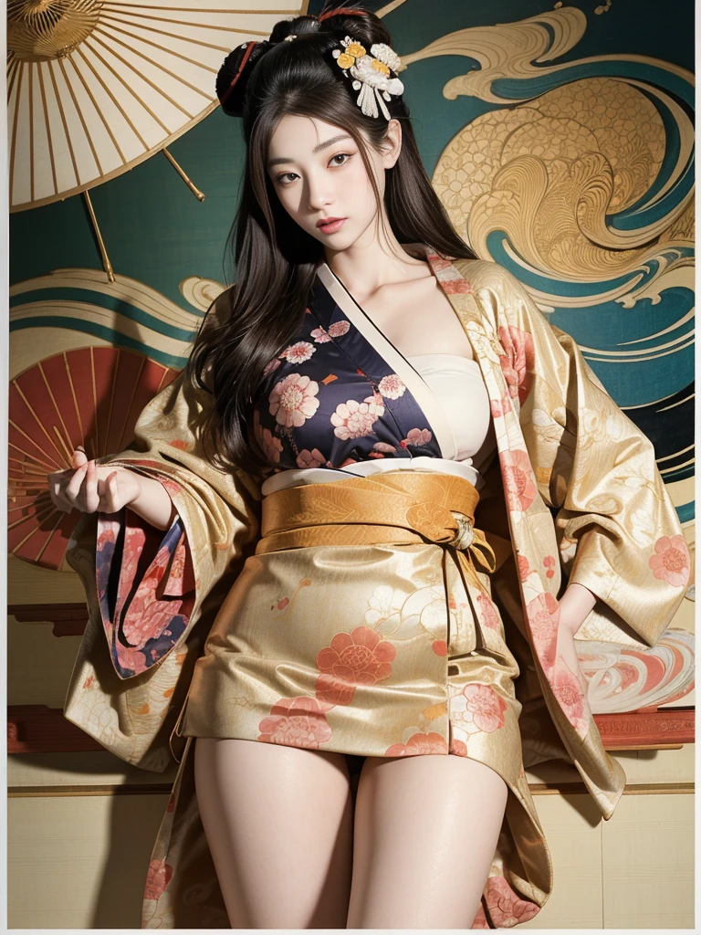 (Masseter membrane、calidad superior、estilo ukiyo-e、misterio、Belleza exquisita、arte oficial、sharaku:1.2)、(1 chica en:1.3)、(Fractal Art:1.3)、tiroteo vaquero、piel blanca、(bella morena、kimono:1.2)、Basado en las artes escénicas tradicionales japonesas.、Vistoso、(carrete、Pertenece al estilo japonés.:1.2)、piel radiante、Abre tus piernas，Dedo de camello mostrando el muslo!!!、