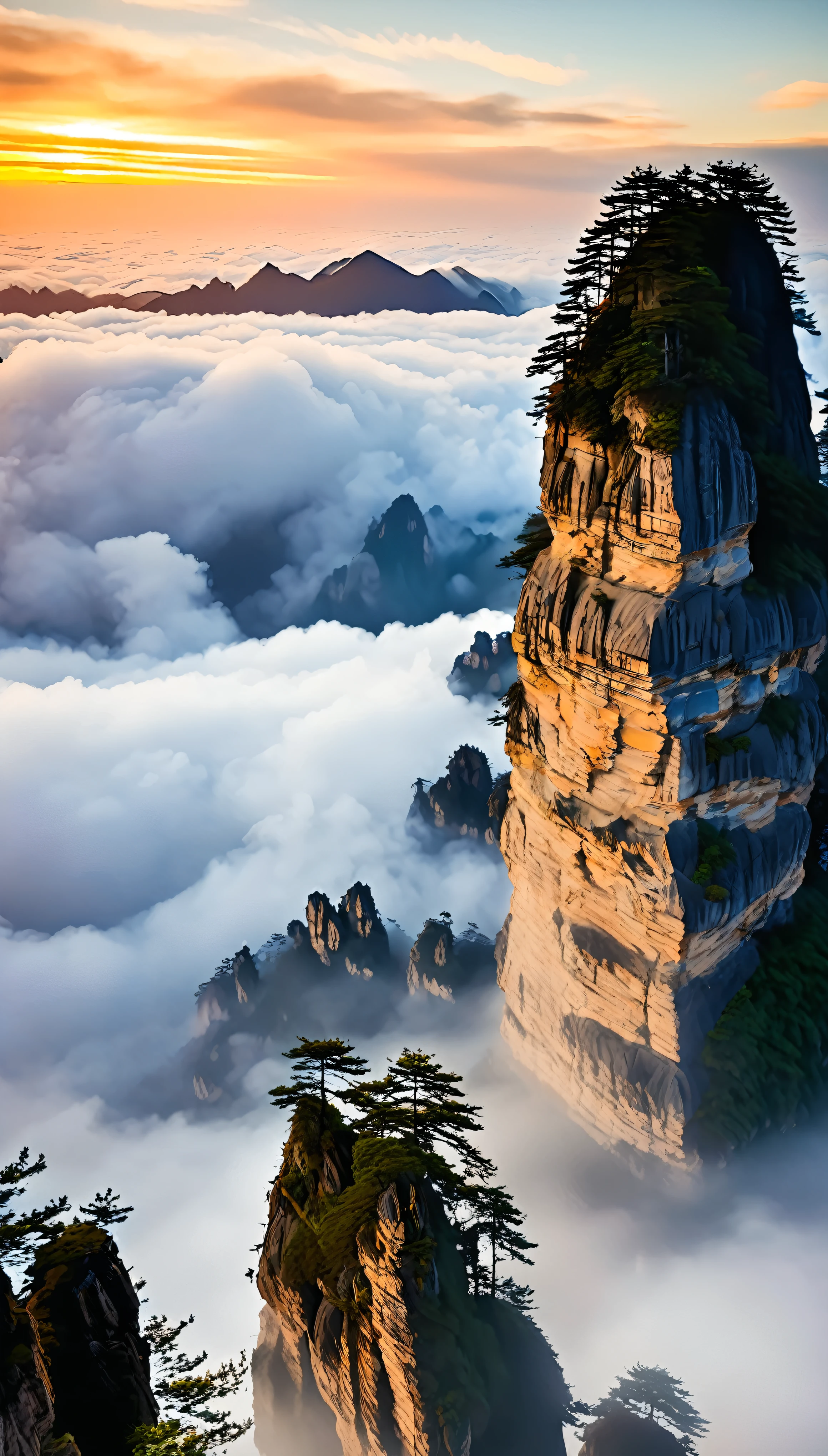 Avec des images ultra haute définition、Un panorama à couper le souffle s&#39;ouvre:Un petit temple avec des sculptures complexes au sommet d&#39;une montagne rocheuse dans le Guizhou, Chine。dégageant une ambiance chaleureuse et invitante。Les nuages forment une toile de fond pittoresque、Ajoute un sentiment de sérénité et de tranquillité。L&#39;architecture des temples, perché de manière précaire au sommet d’une montagne rocheuse pointue,、Tendez la main et touchez les sculptures complexes、Sentez la brise fraîche souffler du sommet de la montagne、Il&#39;c&#39;est un spectacle incroyablement réaliste。Une image vue d&#39;en haut。