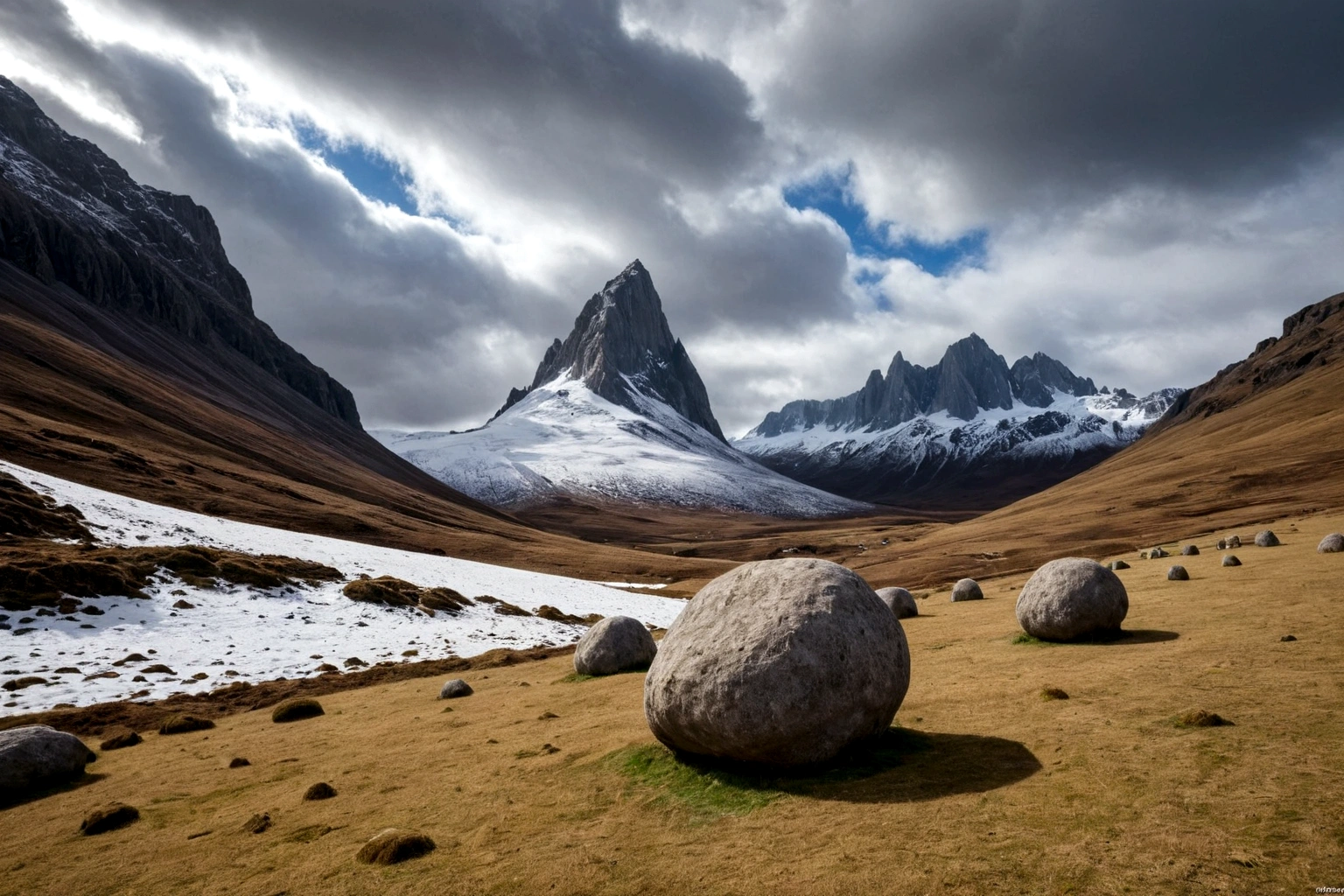 (hay una fortaleza de concreto brutalista) (hay una fortaleza de concreto brutalista) (hay una fortaleza de concreto brutalista)  ON AN ALIEN PLANET STEEP AND INTRINSIC MOUNTAINS WITH SHARP ROCKS WITH SNOW AND ICE, EL CIELO TORMENTOSO APLOMADO, GRAY AND COLD HAS THE CLOUDS DESTROYED BY THE FREEZING WIND FROM THE POLE, IMAGEN HIPER REALISTA, MAXIMUM DEPTH OF FIELD, MAXIMUM HDR 4K RESOLUTION, PERSPECTIVA PERFECTA
