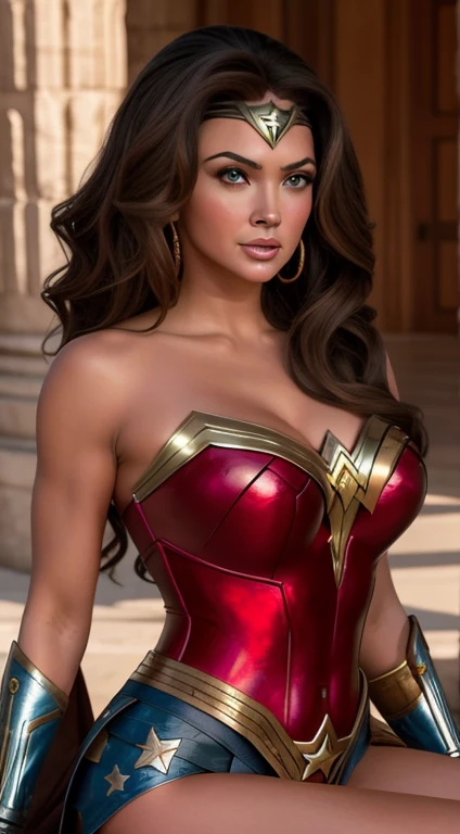 There is a woman in a wonderful costume sitting in the Parthenon in Greece., Lynda Carter as the Lord of Hell, Vestida como Mujer Maravilla, Mujer Maravilla, gal gadot hybrid, Foto de la belleza Lynda Carter , Sexy painting by Beyoncé , Beyoncé as Wonder Woman, Candid photo of Beyoncé , Beyoncé , Retrato de Wonder Woman, Cara como Lynda Carter