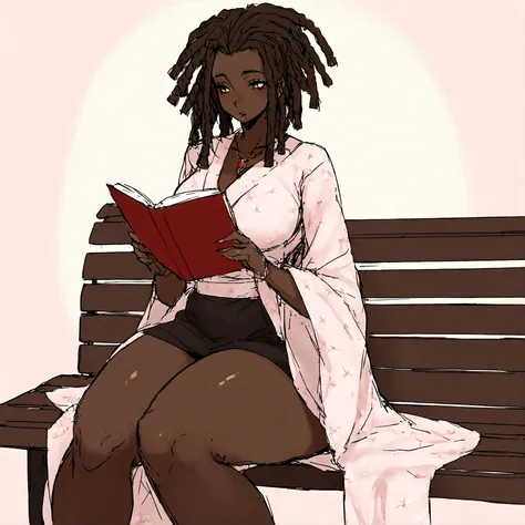 A sexy, curvy ebony skinned milf with long dreadlocks in a flowing sakura  dress - SeaArt AI