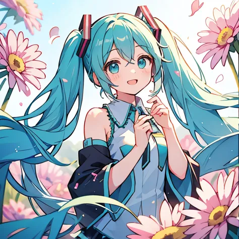 One Girl、Hatsune Miku、Twin tails、smile、colorful、Lovely、Aster&#39;s work in the spotlight、highest quality、Perfect Face