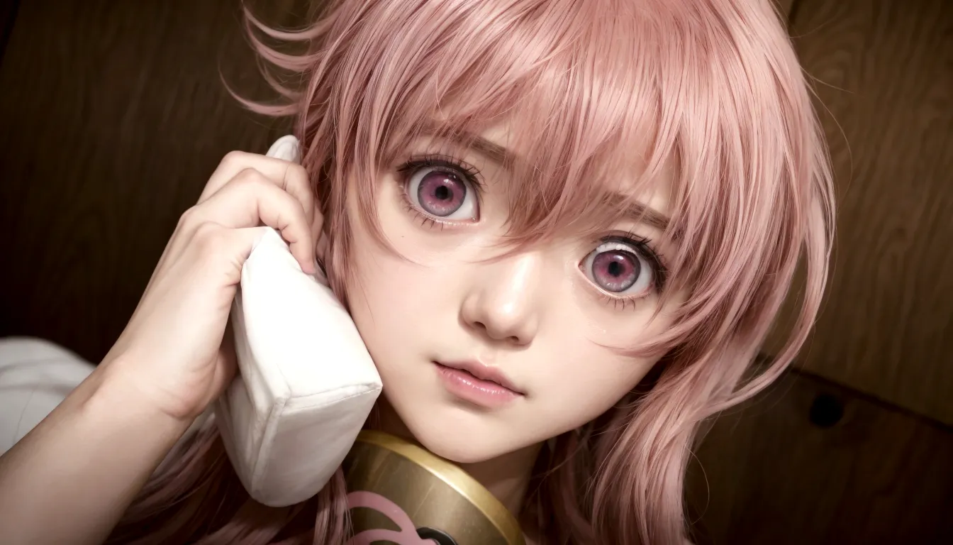 Anime girl with pink hair talking on cell phone., Mirai nikki, chica anime llamada gasai yuno, grandes ojos rosados, gasai yuno,...