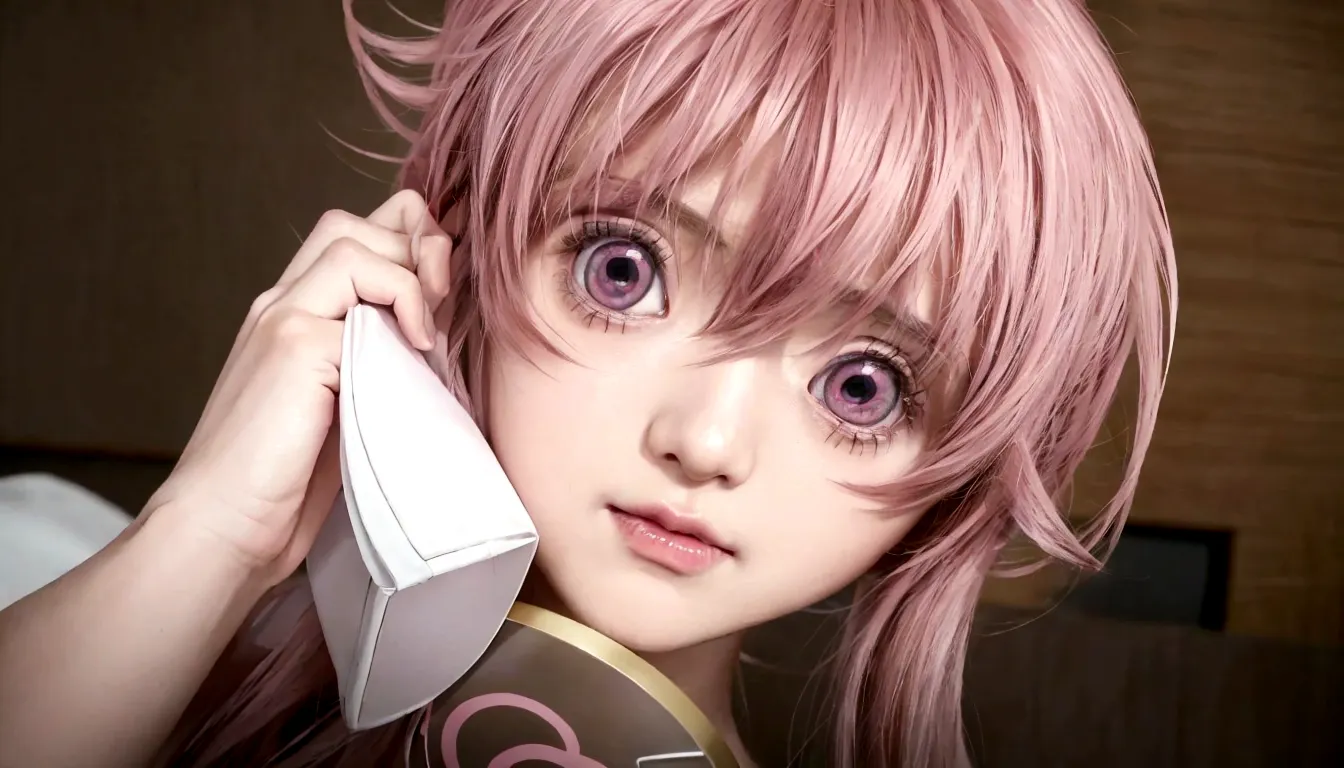 anime girl with pink hair talking on cell phone., mirai nikki, chica anime llamada gasai yuno, grandes ojos rosados, gasai yuno,...