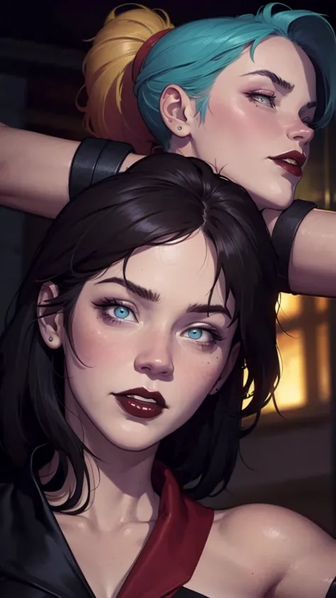 a closeup of a woman in a black top and a black bra, estilo de arte de charlie bowater, estilo charlie bowater, retrato de vampi...