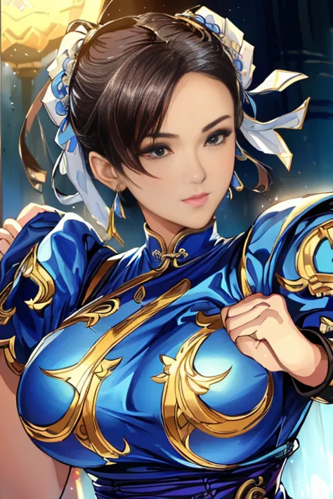 A woman in a blue dress is holding a sword and a sword, portrait of Chunli, portrait of Chunli, Chunli, Chunli, Chunli, Chunli a...