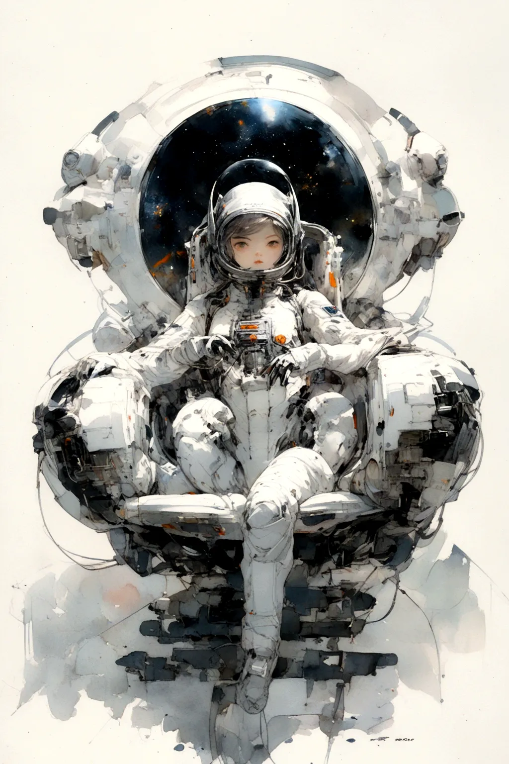 (Masterpiece: 1.2, Highest Quality), One Girl,, Change, Slim, Classic spacesuit, (, Bottomless, Naked Pussy),Astronaut, Sitting ...