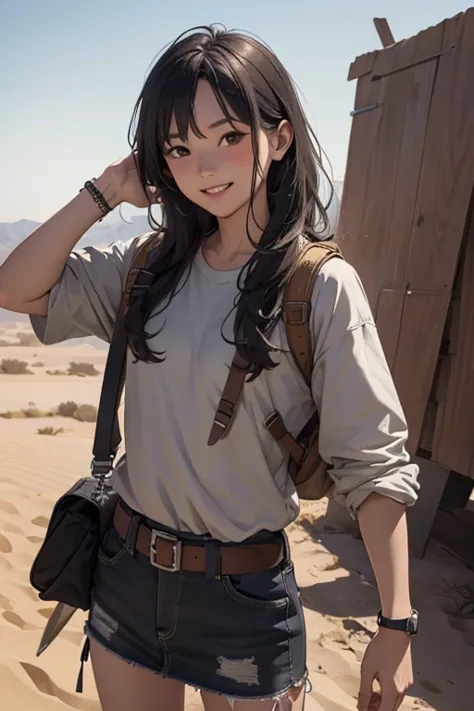 highest quality、masterpiece、High sensitivity、High resolution、detailed、Grin、Lost clothes、In the desert、Survival knife in hand、