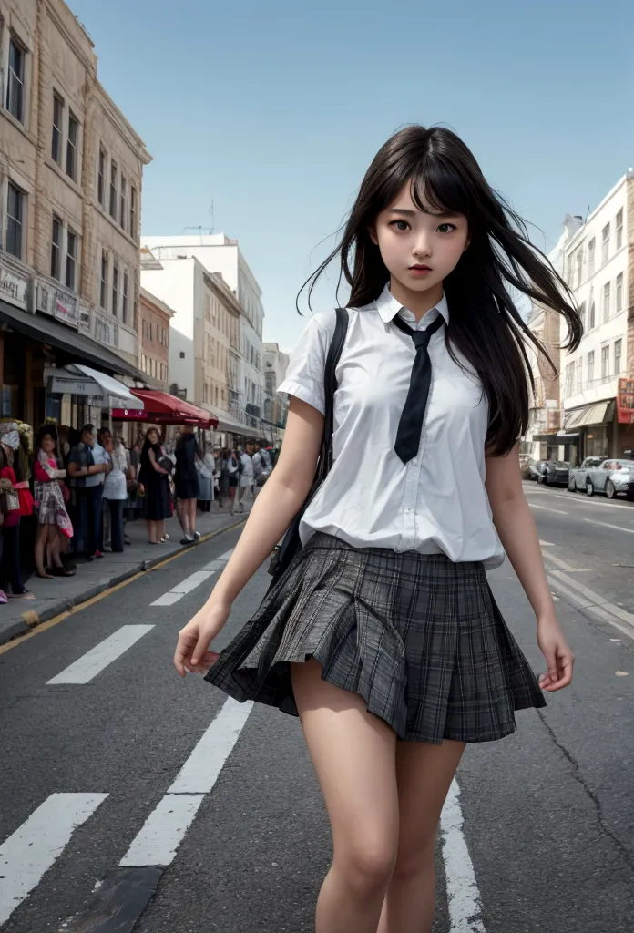 Cute teenage girls, idols, wearing , the skirt is rolled up by a strong wind and the female genitalia can be seen, outdoor 