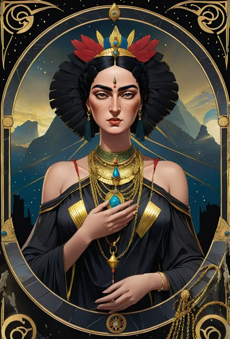 tarot card: score_9, score_8_up, score_7_up, score_6_up, score_5_up,  [ acocleopatra],[black hair],cleopatra from assassin's cre...