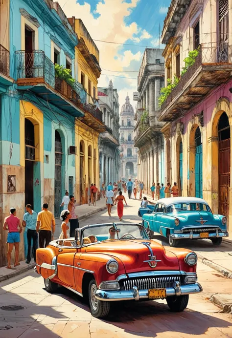 (Tyndall Effect Art of Cuba Art of Havana Cuban art canvas Print of Havana Havana:1.5), by Piotr Jabonski,(( beautiful vintage c...