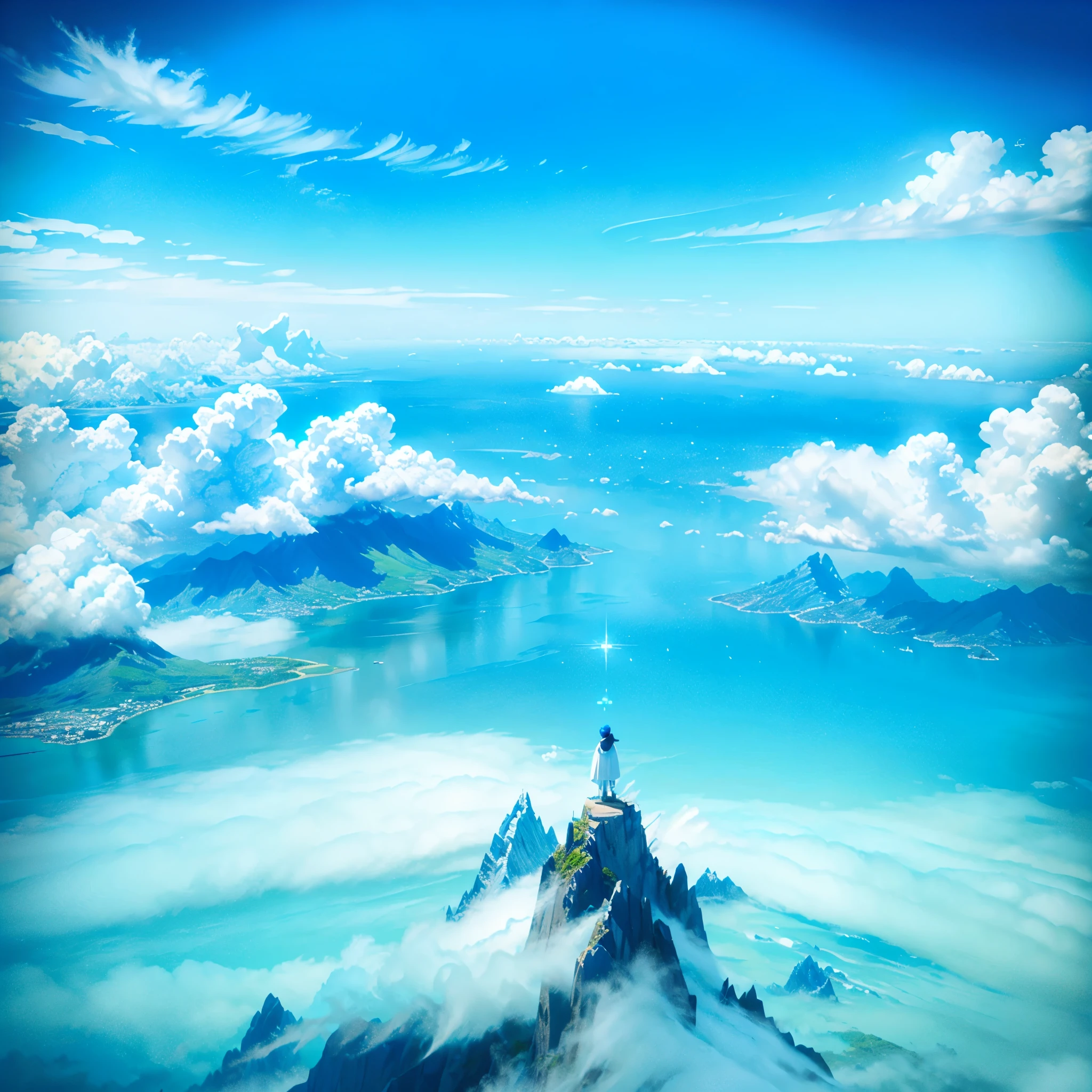 , Blaue Ansicht, bigsky、grünes Meer、große Wolken、BlauLuftaufnahme、Cumulonimbus，breitet seine Flügel aus、Sicht von oben、Regel 3、Scheinen