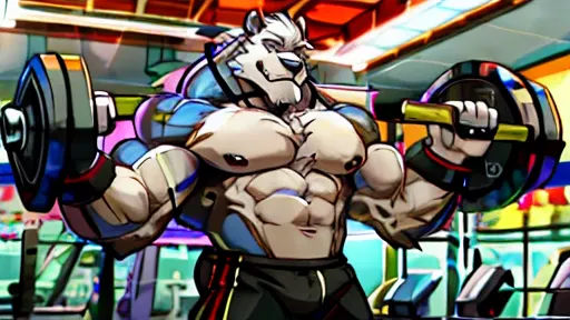 solo, 1boy, huge muscular old grizzly bear wearing glasses , pectoral, huge pectoral, wide pectoral, short white hair, short pan...