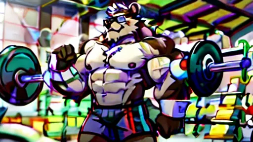 solo, 1boy, huge muscular old grizzly bear wearing glasses , pectoral, huge pectoral, wide pectoral, short white hair, short pan...