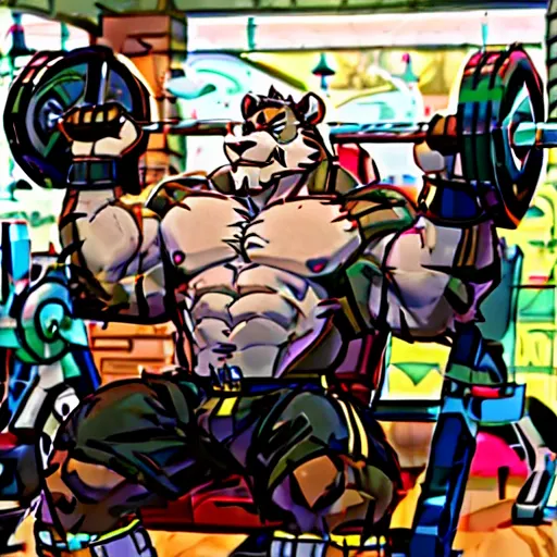 solo, 1boy, huge muscular old grizzly bear wearing glasses, pectoral, huge pectoral, wide pectoral, short white hair, short pant...