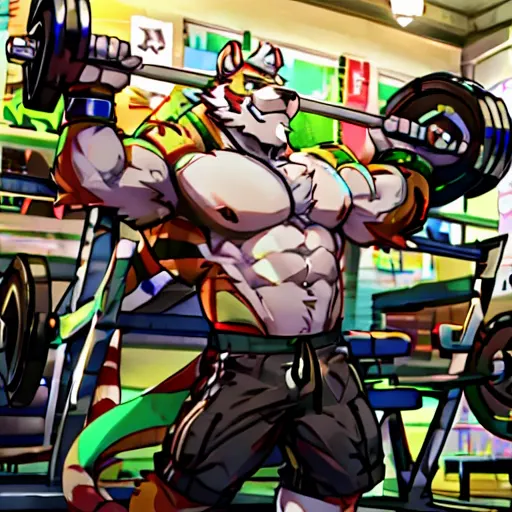 solo, 1boy, huge muscular old grizzly bear wearing glasses , pectoral, huge pectoral, wide pectoral, short white hair, short pan...