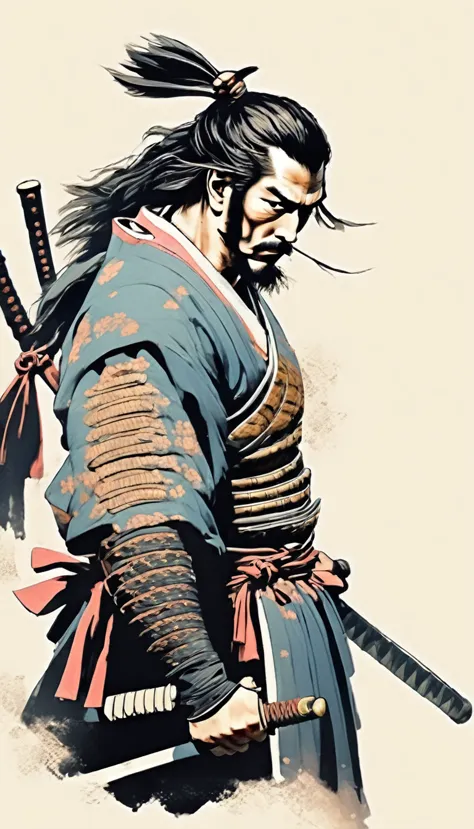 simple samurai charcter design, anime style