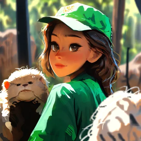 female zookeeper with green clothing, close-up, portrait
