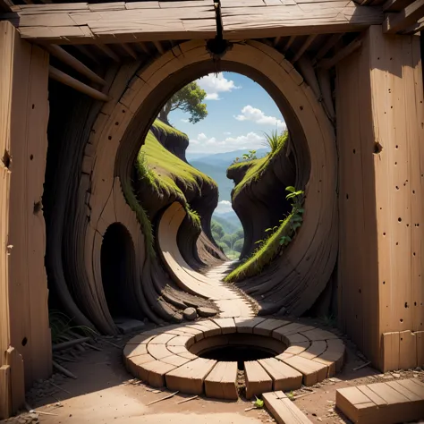 wronghole fairy hole, (masterpiece:1.3) (best quality:1.2) (high quality:1.1), wooden pillar, carved, one small hole