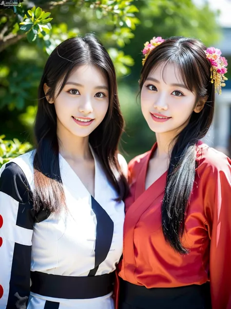 (Super cute Korean gal high school girls duo taking photos side by side 1.2)(grin,Smile)(Beautiful Sweat:1.1)(16k, RAW Photos, h...