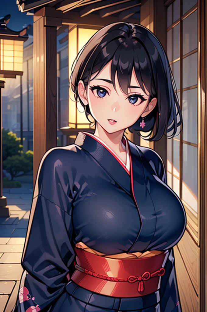 (((Mature Woman))), (((a mature woman))), ((widow)), ((Mother)), (((Middle-aged women))),((Tie up your black hair)), ((Black Kimono)), ((nude:1.4)), ((Lipstick)), ((Huge breasts:1.3)),Charming smile, ((In the Japanese-style room)),Looking at the audience, 
rest (Masseter muscle tablets:1.2), best quality, high resolution, Unity 8k Wallpaper, (illustration:0.8), (Beautiful and delicate eyes:1.6), The face is rich in detail, Perfect lighting, Extremely detailed CG, (Perfect hands, Perfect anatomical structure),((Upper body portrait))