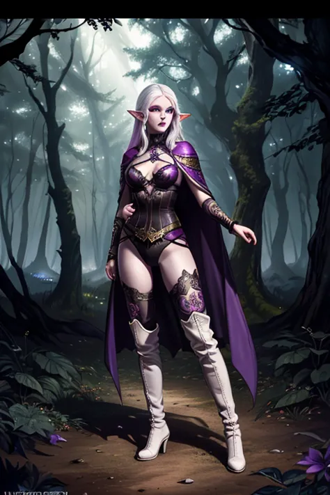 (full body:1.4),((ultra realistic illustration:1.2)),(dark fantasy:1.4), In a mystical forest. Beautiful Elven mage. Wild (magen...