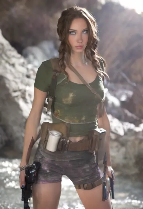 lydia violet coldplay, lara croft cosplai, fair, looking at viewer, realistic, hyperrealistic