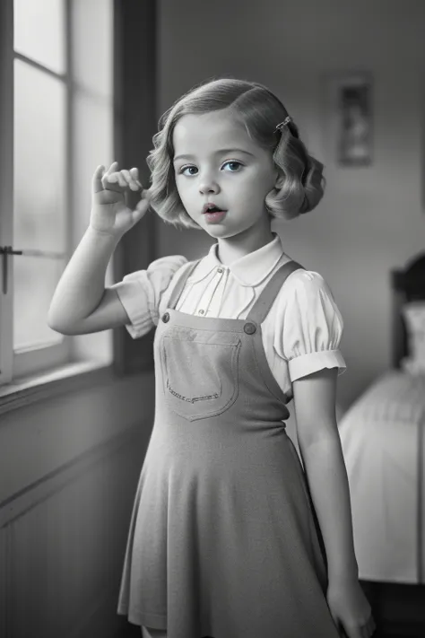Molching, Germany, 1939. ((((10-year-old)) Liesel Meminger)), very thin, kind, big-hearted, dangerous dark eyes, at school, (((s...