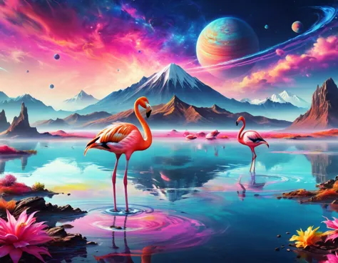 flamingos standing in the water with their necks touching each other, flamingos, flamingoes, flamingo, Eight times 8k, Sakimi, B...