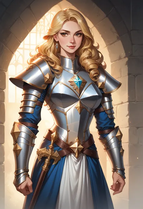 Medieval fantasy setting, masterpiece, extremely beautiful young twenty years blonde Sweden woman, sexy armour ((made exclusivel...