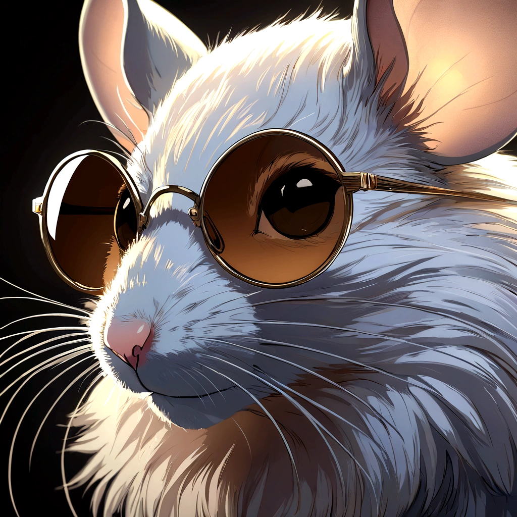 cinematic portrait of a maus mouse wearing sunglasses, realistic, high detailed, photorealistic, soft lighting, warm brown and white colors, intricate fur details, beautiful detailed eyes, beautiful detailed nose, beautiful detailed mouth, extremely detailed face, long eyelashes, highly detailed, 8k, hyperrealistic