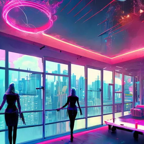 cyberpunk heaven, volumetric, neon, cloud, bright light, angelic, beautiful views