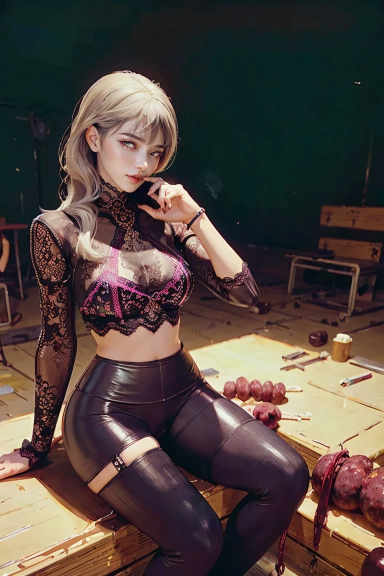 The beautiful girl in lace top and 레깅스 is sitting astride a pile of skeletons in the center of the picture. She is 잡고 있다ing a 떨림 sausage with 주스 squeezed out in her hand and smiling. There are multiple 만화 스토리보드s in the background，증권 시세 표시기, 소시지 속박,sausage 삽입,섹시한, 짓밟는 sausage with high heels heel,(걸작, 최고의 품질:1.2)，1 아름다운 소녀,섹시한，만화 스토리보드:2, 레깅스, 걸터앉다, 축 대칭:2, ,여왕 님，들리는，증권 시세 표시기，잡고 있다，웃다，화려한，레깅스，얇은 간격，낙타 발가락，삽입，떨림，주스，스프레이， 긴 머리,레이스 탑,섹시한, Shiny 레깅스, 하이힐，분열, 짓밟는, 숲에서, 타액 , 점액，