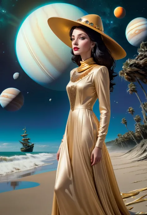 Princess on the beach near the planet Saturn, mascara, Waking The Witch, Death Stalks On Wednesdays, Celestial, Vorticism, Spy, ...