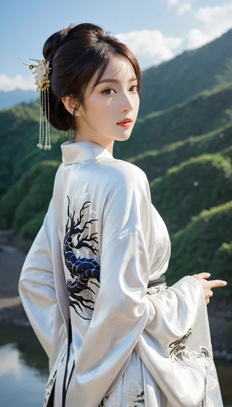 (beautiful models in japanese kimono ads), (solitary), ((the face is 80% beauty and elegance, 20% playful:1.5)), (her), clear ey...