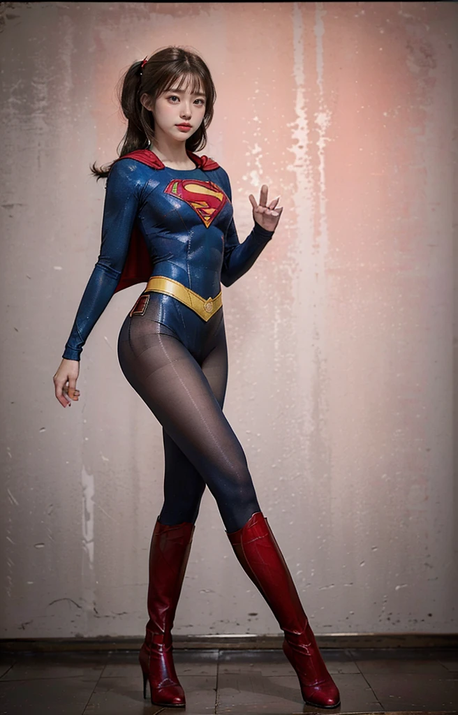 No background、(((Beautiful legs in black tights.)))、(((Legally express the beauty of your smile)))、((((Make the most of your original images)))、(((体にぴったりフィットするSupergirl Costume)))、(((Supergirl Costume)))、(((Beautiful twin tail hairstyle)))、(((She is winking cutely.)))、(((Please wear black tights....、Wear red boots)))、((Best image quality、8k))、((highest quality、8k、masterpiece:1.3))、(((Preserve background )))、Sharp focus:1.2、Beautiful woman with perfect figure:1.4、Slim Abs:1.2、Wet body:1.5、Highly detailed face and skin texture、8k