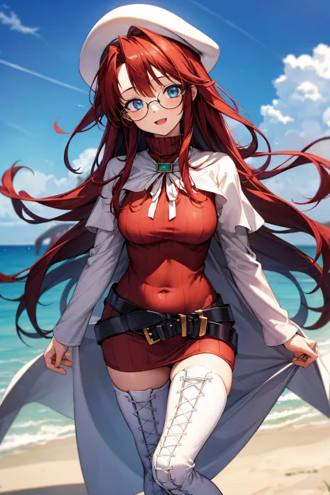 summonnightaty, aty, (young:1.3),long hair, blue eyes, red hair, big_tits, hat, glasses,
BREAK long hair, thighhighs, hat, dress...