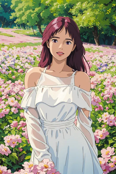 a woman in a white dress poses for a photo, beautiful latin face, ghibli style, ((masterpiece)),((best quality)),(detailed),illu...