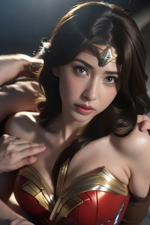 私はwonder womanです、完璧なwonder womanの衣装,押しdefeat,defeat,a man straddles me,grabbed by the face、hug from the front,i was hugged,be st...