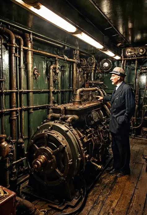 (((Portrait of an early 20th century English worker in the engine room of an ocean liner))), grasa, and rough face stained with ...