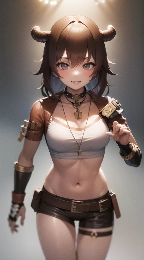 ((masterpiece,best quality)), absurdres,
Savage_Design, 1girl, bone necklace, tribal, brown hair, 
solo, smiling, looking at viewer, cowboy shot, 
cinematic composition, dynamic pose,