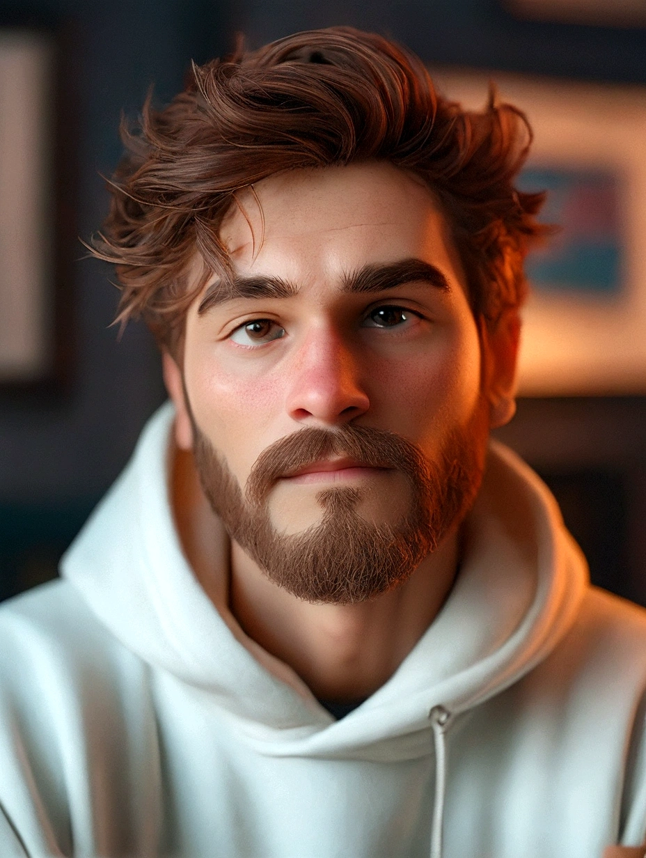 With a beard、Arav man wearing white hoodie, soft Portrait 8k, Portrait 8k, High quality portrait, Portrait of a man, Close-up portrait片, Nice face, cinematic Avatar portrait, Close-up portrait, Avatar portrait, closeup Avatar portrait, Medium shot portrait, Color Portrait, 50mm Portrait