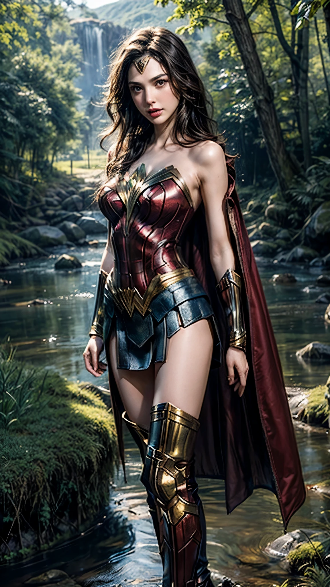 fille gadot, Sa taille de poitrine est un bonnet M, tout le corps, elle est très sexy, elle a un corps parfait, elle est si belle,Elle a de bons yeux,Elle est pleine de charme, ses poses sont magnifiques, Fermer,(((Tenue femme Woder))), Wonder Woman de DC Comics,8k,visage correct,Beau visage,Une belle vue,Yeux pétillants,((Photographie de la moitié du corps)), ((Fermer)) (portrait)) bousiller,au milieu de la nature,Le soleil brille,champ vert,montagne,forêt,flux